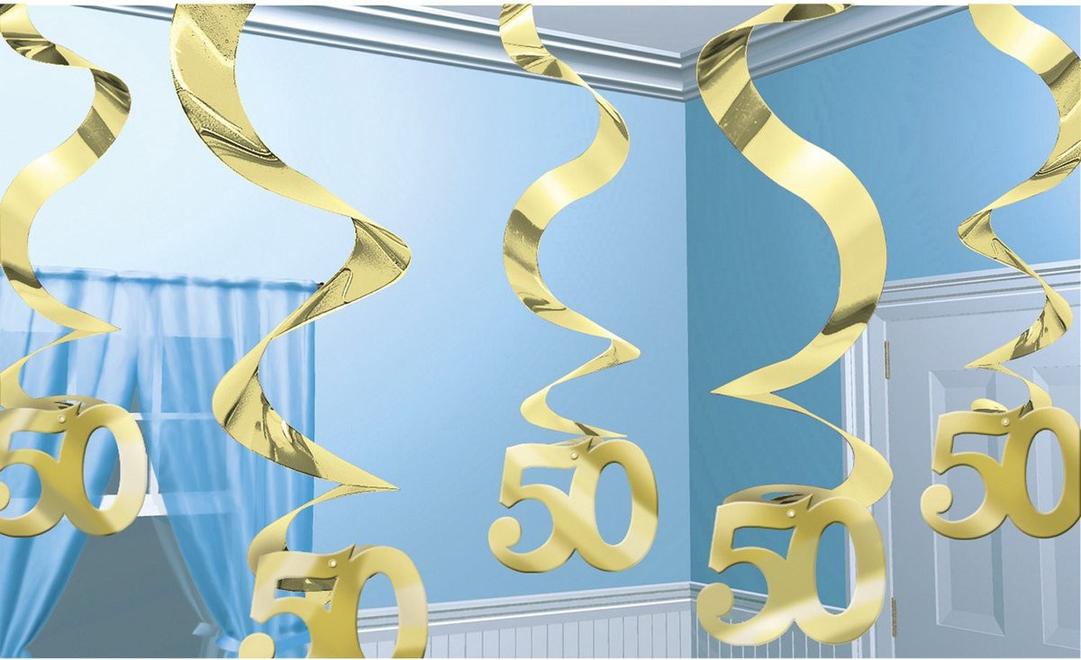 Folat Party Products 50 Jaar Gouden Hangdecoratie - 5 stuks
