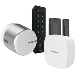 Tedee, Zutrittskontrolle, Set GO2 Alu Bridge Keypad + Türsensor (Elektronische Zahlenkombination, Fingerabdruck, Smartphone)