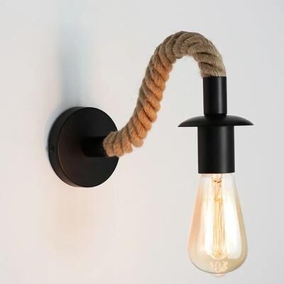 Uplift Picks Vintage Hemp Rope Wall Lamp Wood E27 Industrial Sconce black (b) with St64 Bulb