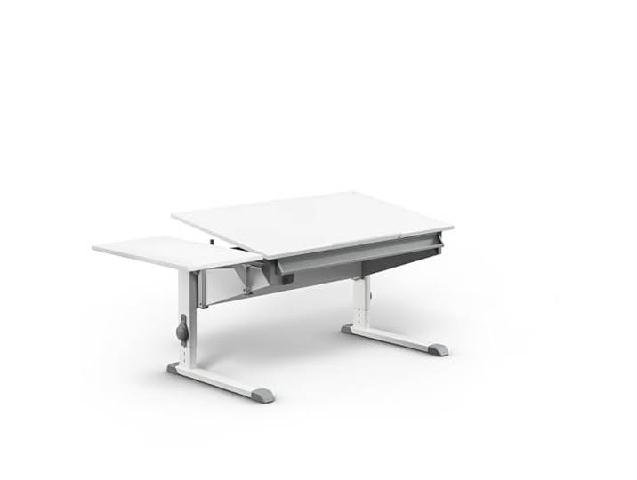 Moll Sprinter Kinderschreibtisch höhenverstellbar mitwachsend, ergonomisch & neigbar für aufrechtes Sitzen ideal für Schulkinder Schreibtisch weiß (Mit Side Top, 117,2cm x 70,5cm)