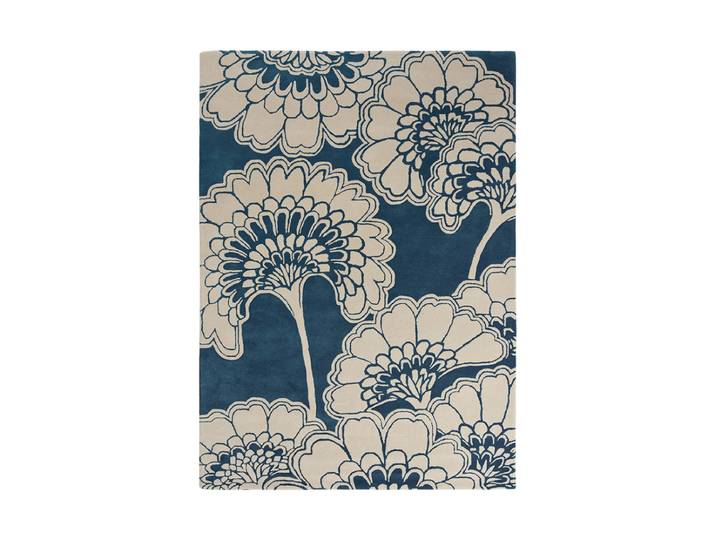 Designer Teppich „Japanese Floral“ - handgetuftet, aus 100% reiner Schurwolle Midnight 120 x 180 cm Florence Broadhurst