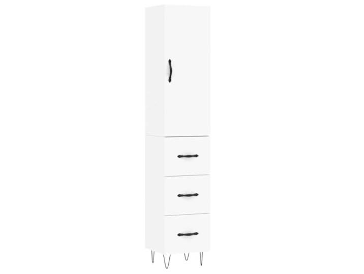 Highboard Weiß 34,5x34x180 cm Holzwerkstoff Schrank mit Metallfüßen Weiß, Holzwerkstoff, Metallfüße, viel Stauraum, staubschützende Tür, moderne Optik