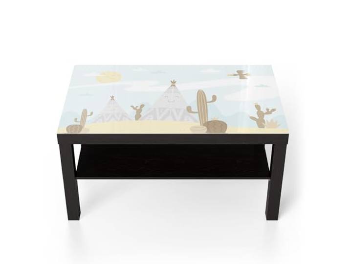 DEQORI Glastisch schwarz groß 90x50 cm Motiv Wüstenabenteuer ausgefallener Beistelltisch aus Glas Hochglanz Couchtisch fürs Wohnzimmer moderner Couch Tisch mit Design