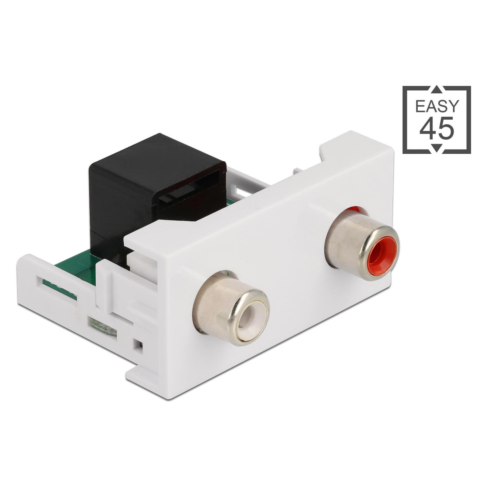 Delock Easy 45 Modul 2 x Cinch Buchse zu RJ45 Buchse 22,5 x 45 mm (Klinkenadapter) (81341)