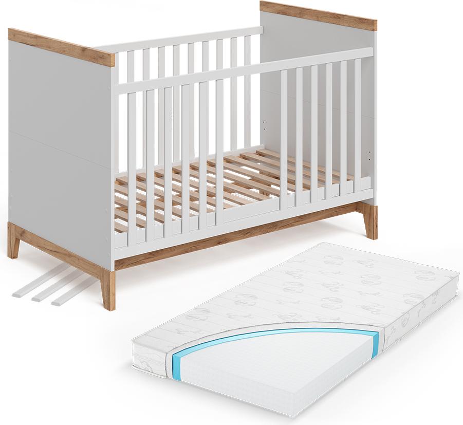 Babybett Vitalispa Malia Weiß/Artisan 70x140 cm mit Matratze, Model 58591