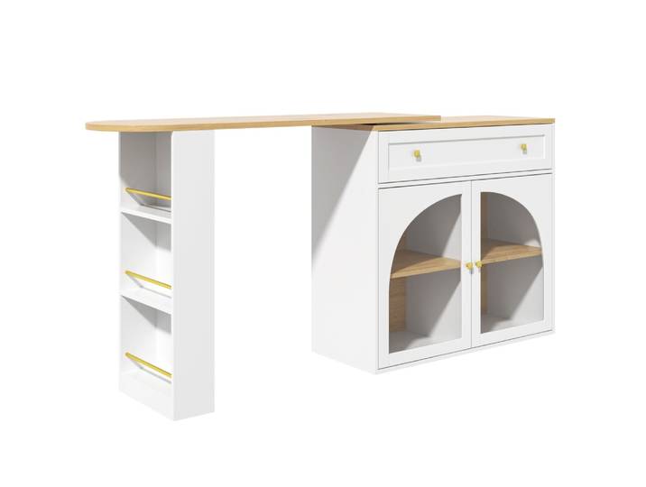 Table de bar extensible blanche, plateau pivotant 138-204x39x104cm