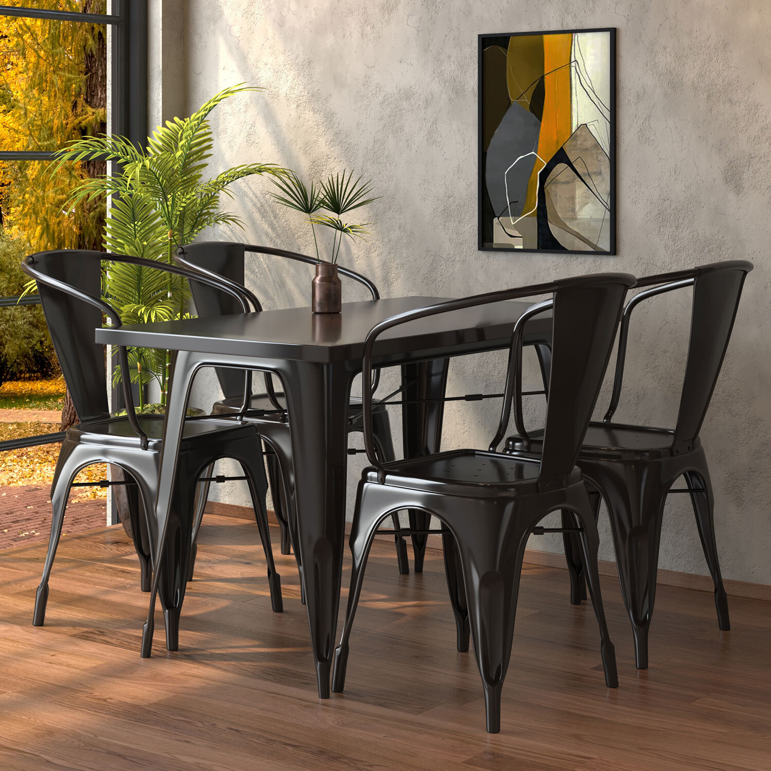 CALIFORNIA | Tolix Tisch- & Stuhl-Set | 4x Arm-Stuhl | 120x60cm | Schwarz | Tolix Stuhl, Industrie Stuhl, Industrie Tisch