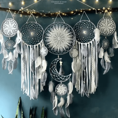 Inspire Picks Boho Macrame Dream Catcher Set 5 Piece Moon Wall Hanging Decor For Home & Nursery gray