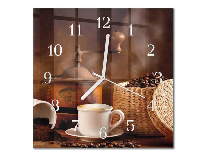 Tulup Wanduhr 30x30 cm - Tasse Kaffee, Braun, Glas, Quadratisch, 30x30x0.4 cm, Dekoration, Uhren, Wanduhren