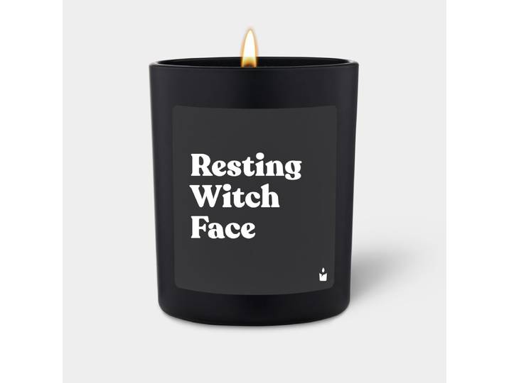 Duftkerze Schwarz Flowery Resting Witch Face