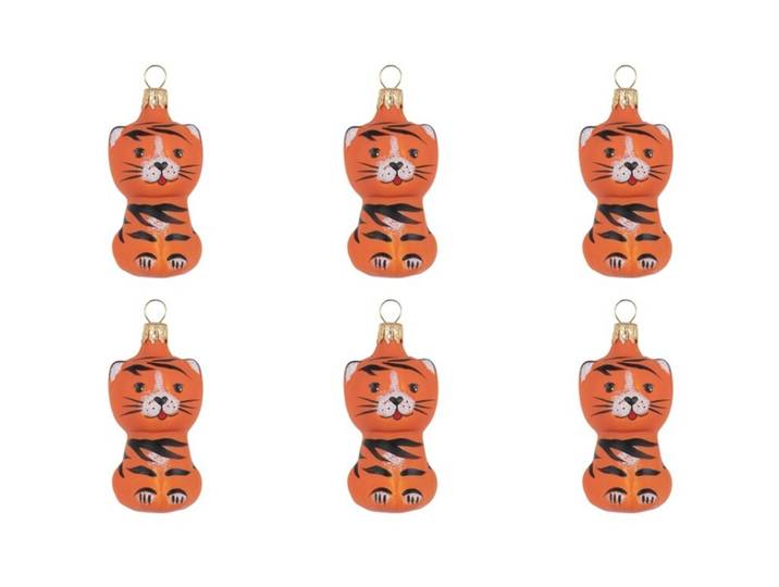 Weihnachtskugel 6er-Set Form Schneetiger - Farbe: creme - Material: Glas - 949
