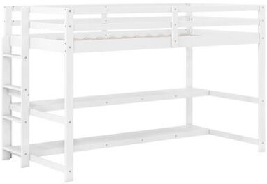 Costway Twin Size Loft Bed with Storage Shelves Full-length Guardrails and Ladder-White