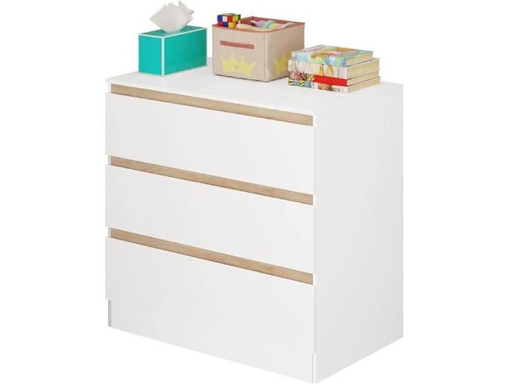 WOLTU Commode à 3 Tiroirs Armoire Chambre 80x48x78cm Blanc