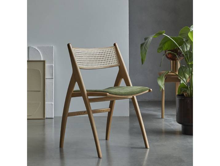 Stuhl aus massiver Eiche und grünem Samt - Grün - Fabric
