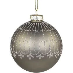 Chic Antique Weihnachtskugel mit Glitzer Streifenmuster, Ø 8 cm, antique staubig grün, Streifen