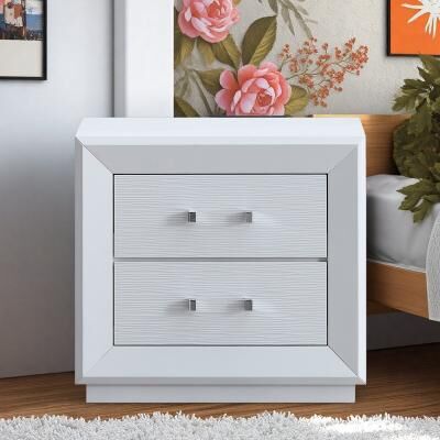 ZWYO HOSIMU "19"" Wood Nightstand with 2-Drawers and Full-Extension Glides and Chrome Handles, Modern Side Table for Bedroom"