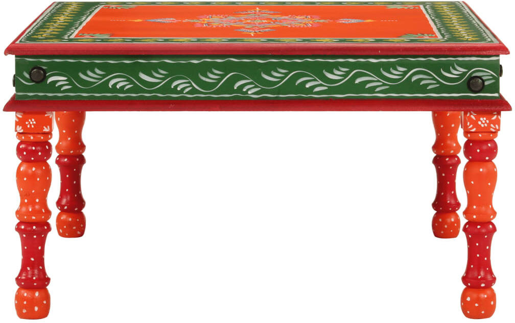 Latitude Vive vidaXL Coffee Table Hand Painted Plant Stand Accent Table Solid Mango Wood Orange 30cm H X 54cm W X 54cm D