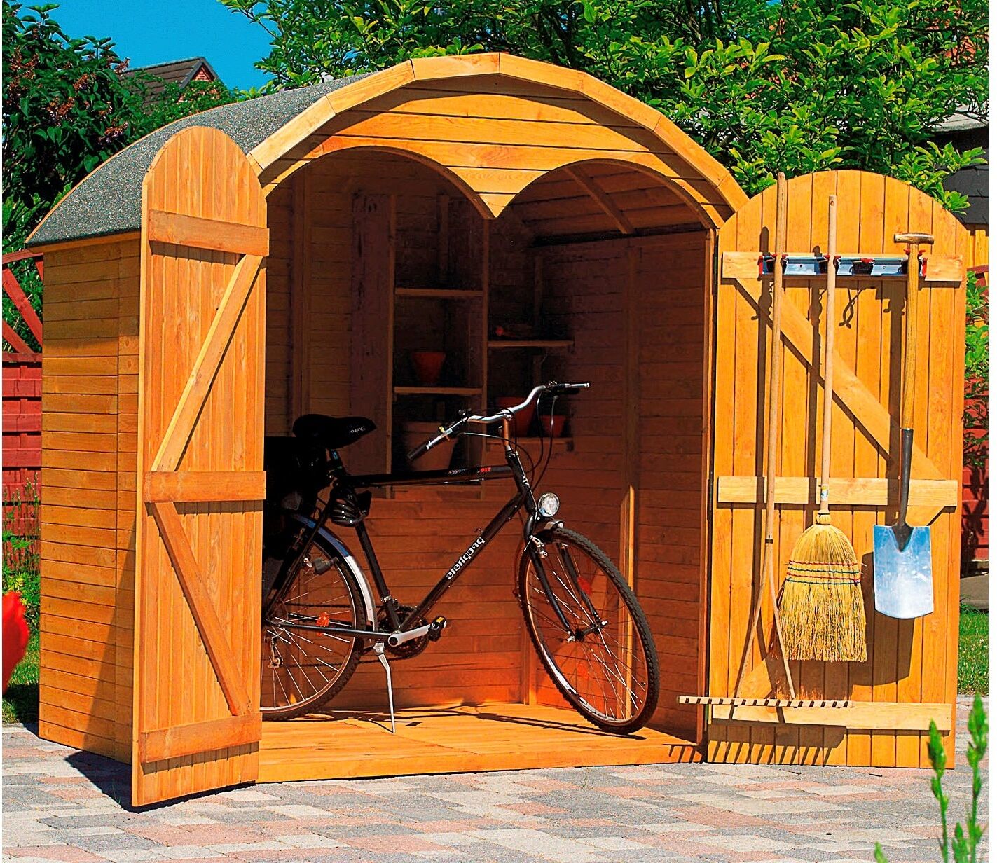 Garten-Geräteschrank PROMADINO "Roma maxi", braun, Holzwerkstoff, Gerätehäuser