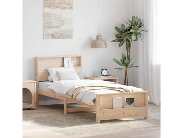 RJPLMFV Bettgestell, Plattform, Braun, 100 x 200 cm Kiefer massiv, inklusive Latten, modernes Design, pflegeleicht, robuste Struktur