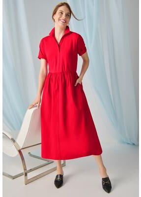 Plus Size Women's Mixed Media Poplin Shirt Dress by Jessica London in Vivid Red (Size 20 W)