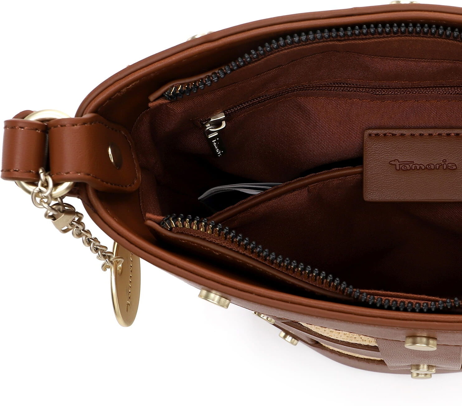 Beuteltasche TAMARIS "Beutel TAS Kirsti", Damen, Gr. B/H/T: 23cm x 21cm x 14cm 0, braun (cognac 700), Polyester, Taschen Beuteltasche