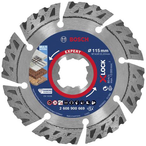 Bosch Accessories 2608900669 EXPERT MultiMaterial X-LOCK Diamanttrennscheibe Durchmesser 115mm Bohrungs-Ø 22.23mm Stein, Beton