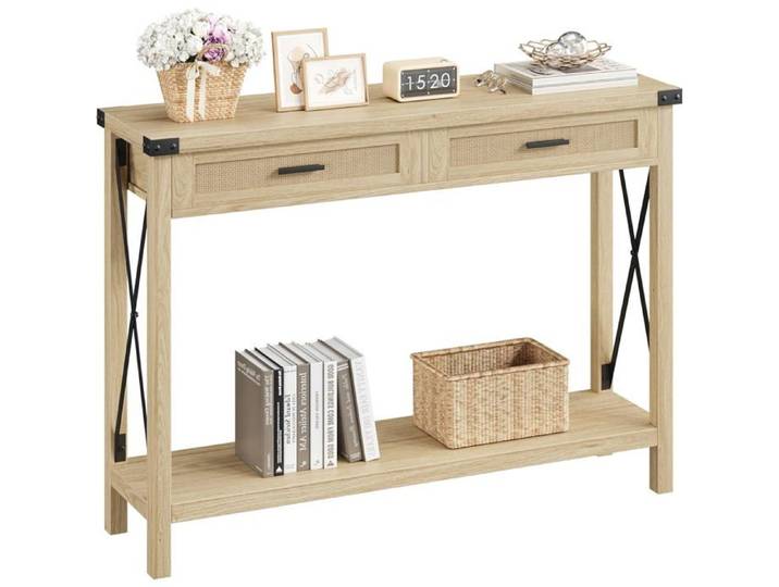 Table console avec 2 étagères - console 105x 30 x 76 cm - pour Salon Chambre - Bois beige
