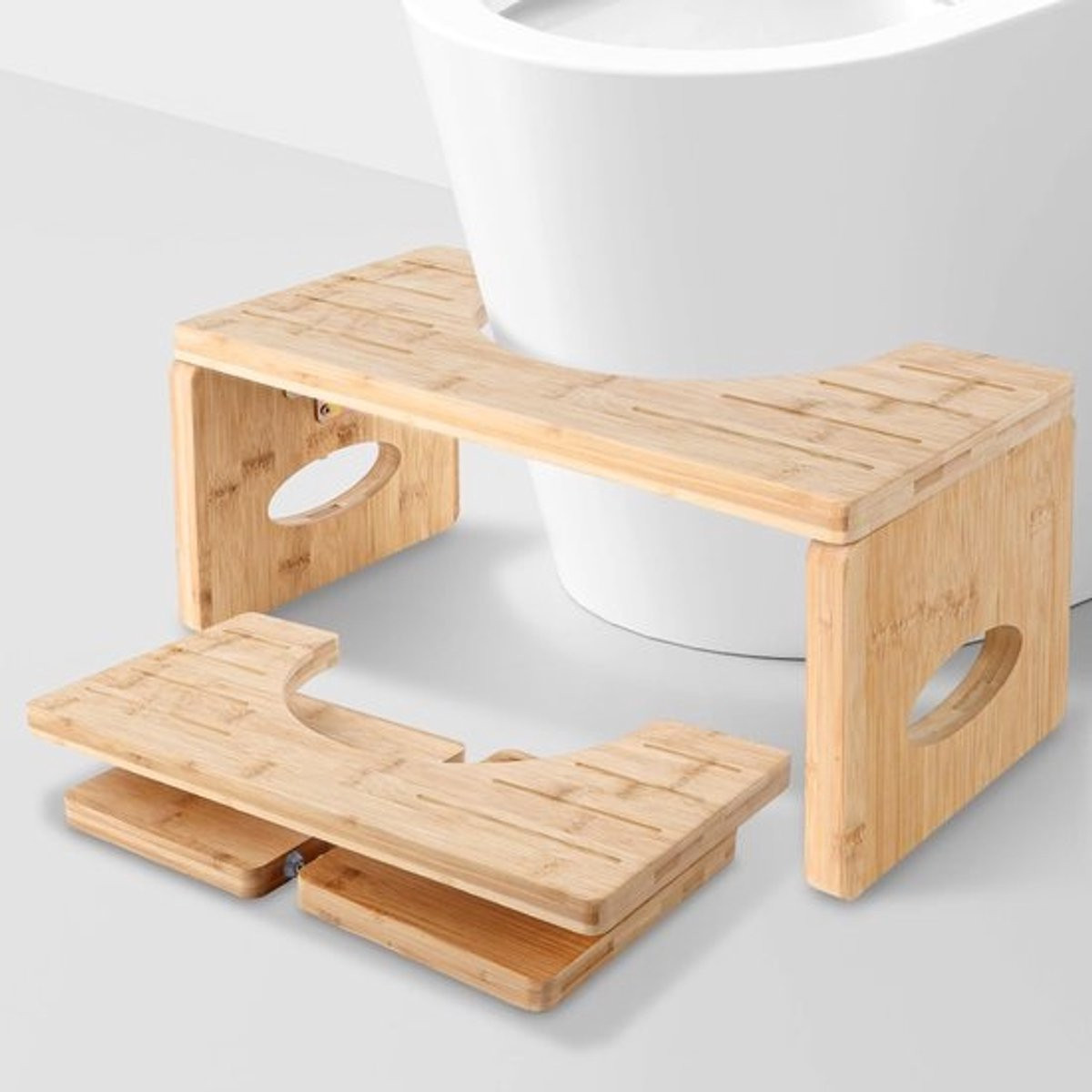 Opvouwbare bamboe toiletkruk voor volwassenen - Bruin - Mat