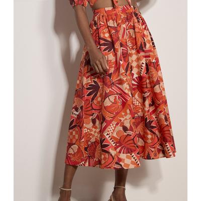 Midirock APRICOT "Midirock mit tropischem Blatt-Patchwork", Damen, Gr. L (40), rot, gewebt, Obermaterial: 100% Baumwolle CO., bedruckt, normal, Röcke, und elastischem Bund
