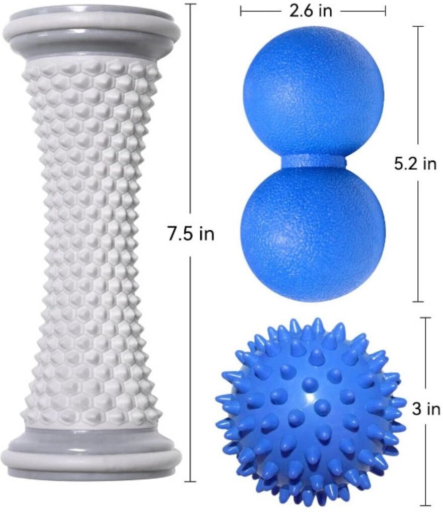 INF Fußmassage-Set – TPE Myofascial-Roller und Bälle für Plantarfasziitis-Linderung, Fußgewölbe-Massage und Muskelentspannung,