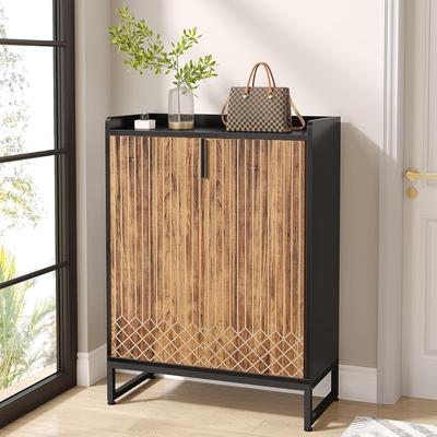 YUZHOU 25 Pairs Shoe Cabinet with Doors, White 5-Tier Wood Shoes Organizer
