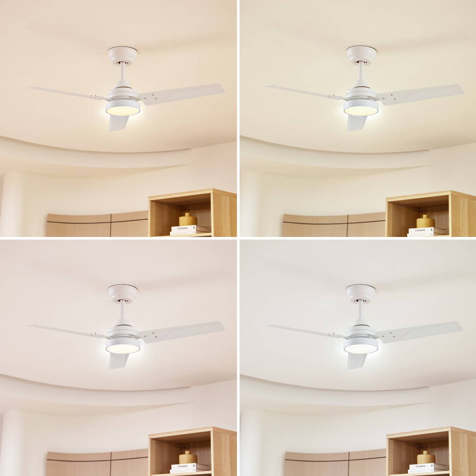 Lindby LED-Deckenventilator Aerallo, weiß, CCT, leise Aerallo, weiß / opal, für Wohn- / Esszimmer, Metall, Modern
