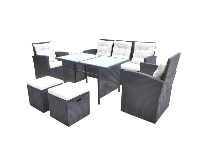 Maison Exclusive - Ensemble À Manger D'Extérieur 6pcs Coussins Résine Tressée Noir