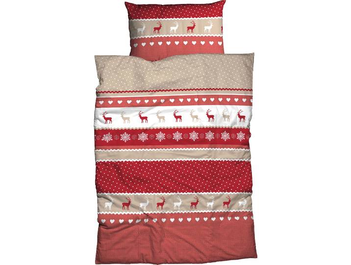 Bettwäsche CASATEX Garmisch , rot, B/L: 155cm x 220cm, 1 Stk., 1 Stk., Biber, B/L: 80cm x 80cm, 2 Stk., Biber, Obermaterial: 100% Baumwolle, Bettwäsche, Bettwäsche, schöne Hirschmotive, Herzen und Schneekristallen