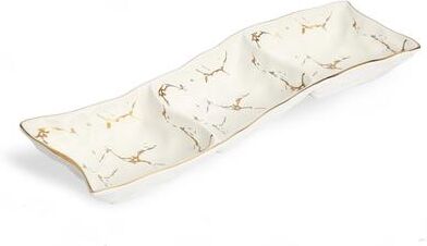 "Alice Pazkus 13.5"" White Porcelain Relish Dish With Gold Design"