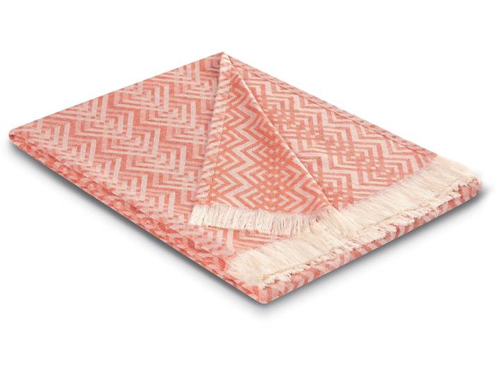 Plaid BIEDERLACK Cameo , rot (coral), B:130cm L:180cm, Baumwolle, Leinen, Wohndecken, Plaid, mit grafischem Design