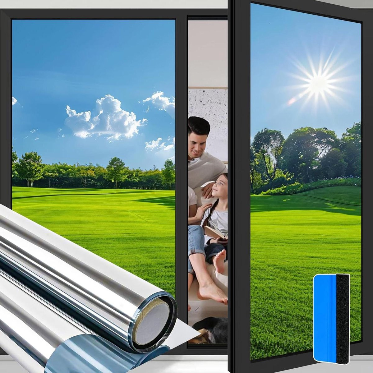 Zilveren privacy raamfolie spiegel folie zonder lijm 44.5 x 200 cm