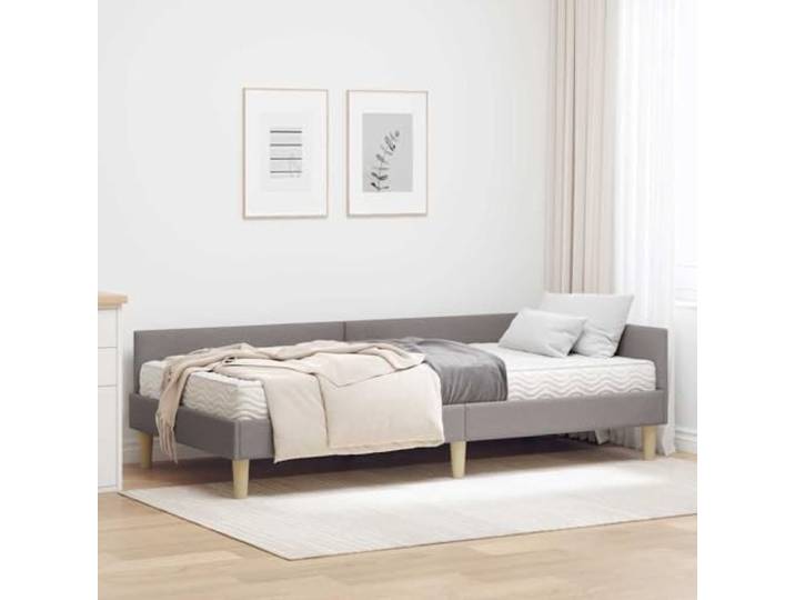 Strapazierfähiges Sperrholz Eckbett mit atmungsaktivem Stoff Taupe 100x200 Eckbettgestell mit Matratze 2 pcs Taupe Stoff Polsterbett mit Bettkasten Lattenrost Komfort-Schaumstoff-Matratze Atmungsaktiv