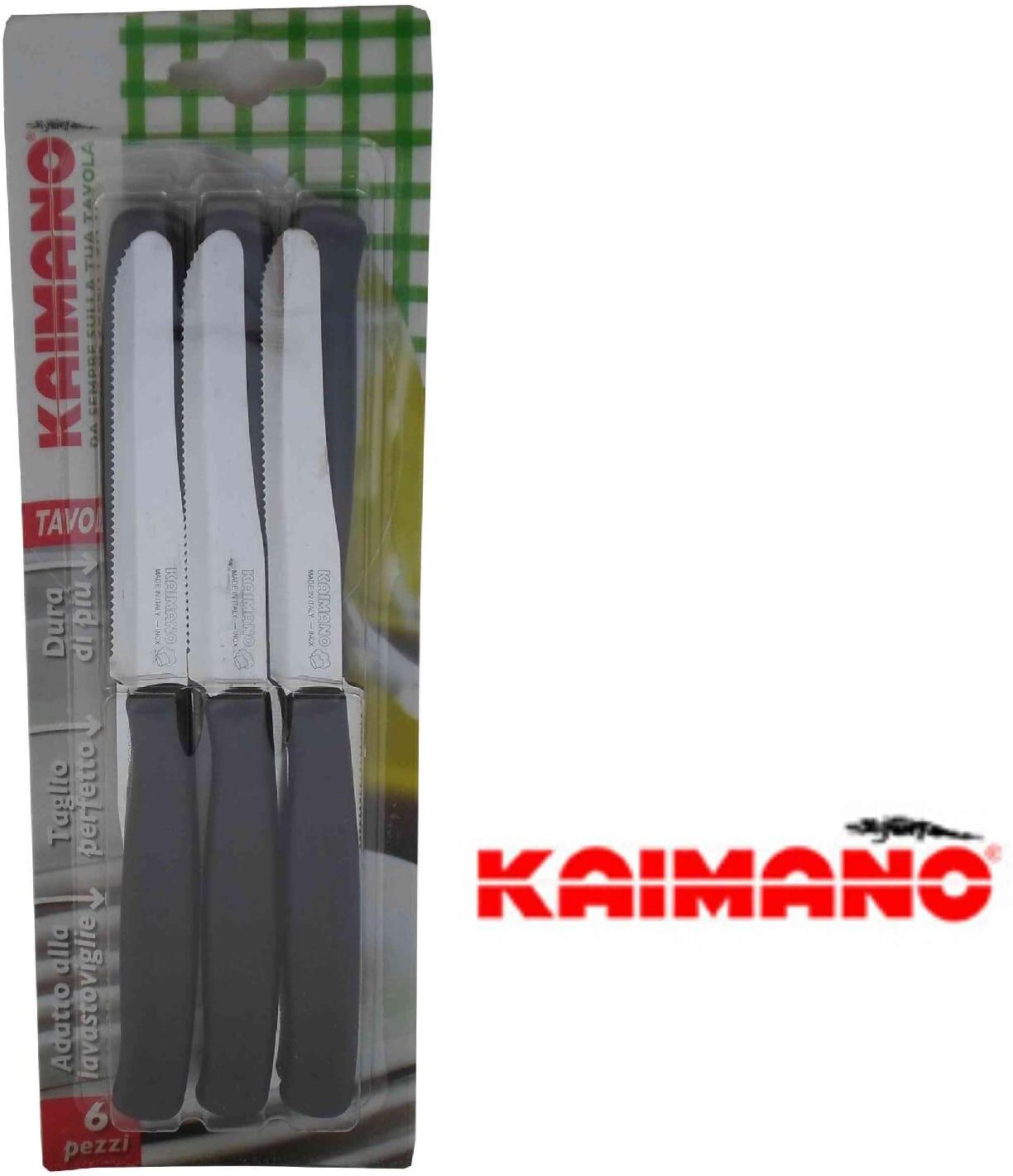 kaimano 08 Coltello Da Tavolo Seghettato Con Lama In Acciaio Inox 6 Pezzi Colore Manico Nero