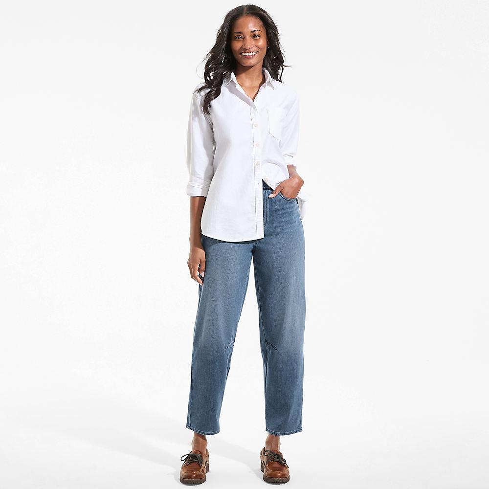 Knit Denim STARFISH Barrel-Jeans, Damen, size: regular, Blau, Baumwoll-Mischung/Polyester-Mischung, by Lands' End