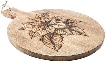 IH Casa Decor "16"" Mango Wood Round Etched Cheese Board Poinsettia"
