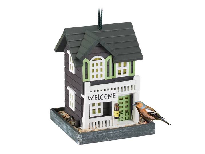 Relaxdays Vogelfutterhaus Mehrfarbig zum Aufhängen Holz 23,5x18x18 cm, Mehrfarbig, 18x23.5x18 cm, Dekoration, Gartendeko