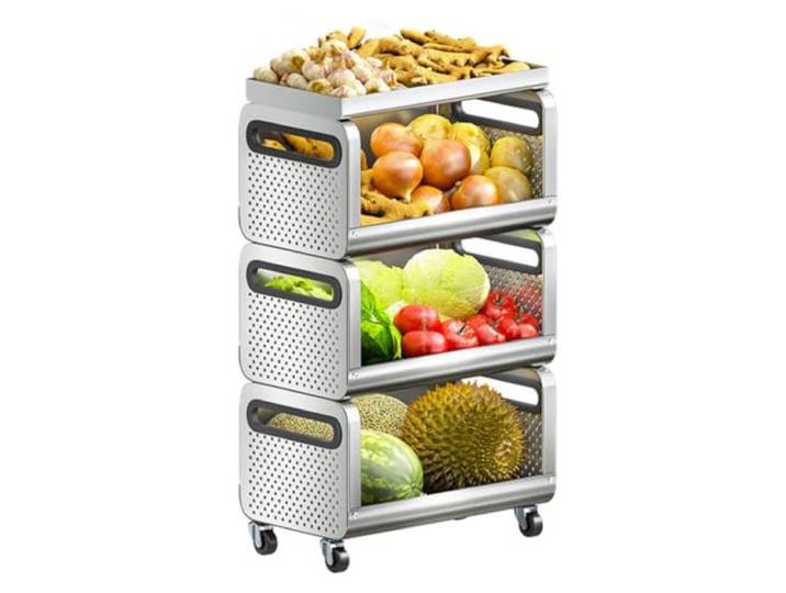 MJJRWF Gemüse-Rollregal Mit Abgedichteter Bodenplatte Dichter Boden, belüftete Seiten, feststellbare Rollen(40x28x78cm)
