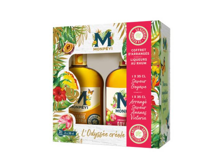 MONPÉYI Coffret de liqueurs au rhum arrangé saveur ananas victoria et goyave 31° - 35 cl