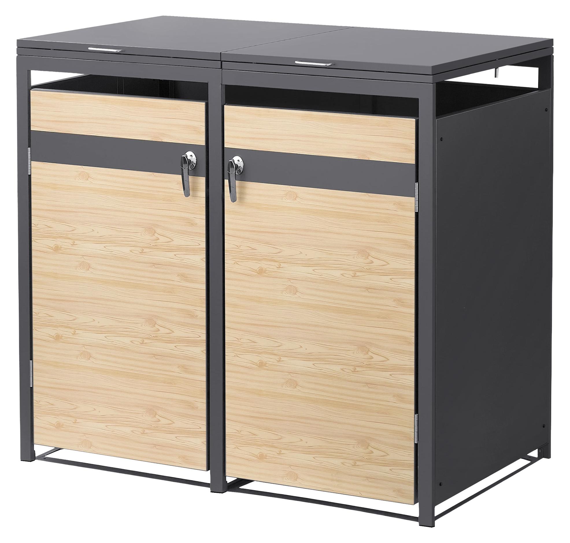 ML-Design Mülltonnenbox 2er für 2 Tonnen 240L 132x80x120 cm Anthrazit-Lärchenoptik, Stahl, wetterfest/abschließbar