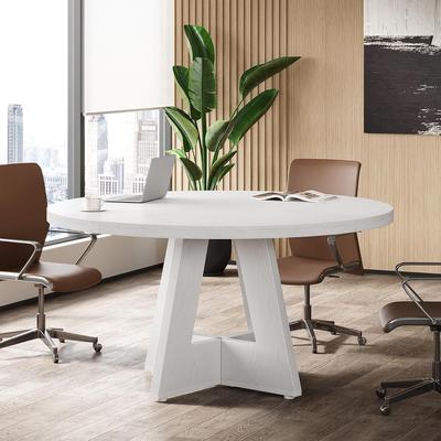 OEM "47"" Round Conference Table Meeting Room Table with Thickened Top Wood Base Modern Training Desk for Conference/Seminar Room"
