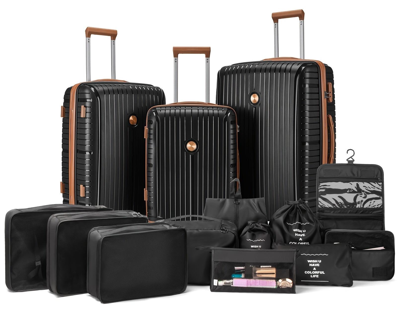 Reisekoffer-Set - Koffer-Set - Gepäck-Set - Trolley - Handgepäck - 6-teiliges Set in Schwarz und Braun - Hartschalenkoffer aus ABS