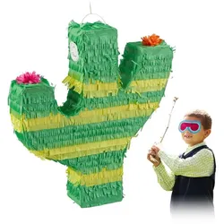 Relaxdays 4 x Pinata Kaktus Gelb,Grün,Pink