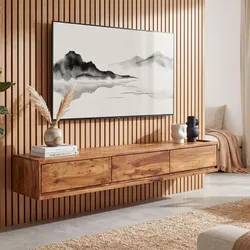 TV-Board Kommode 160cm hängend Sheesham Massivholz TV Lowboard mit 3 Schubladen