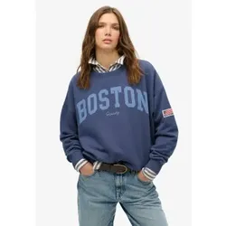 Superdry für Damen. W2012443A Athletic Essentials Marinefarbenes Sweatshirt mit Rundhalsausschnitt und loser Passform (S), Lässig, Baumwolle